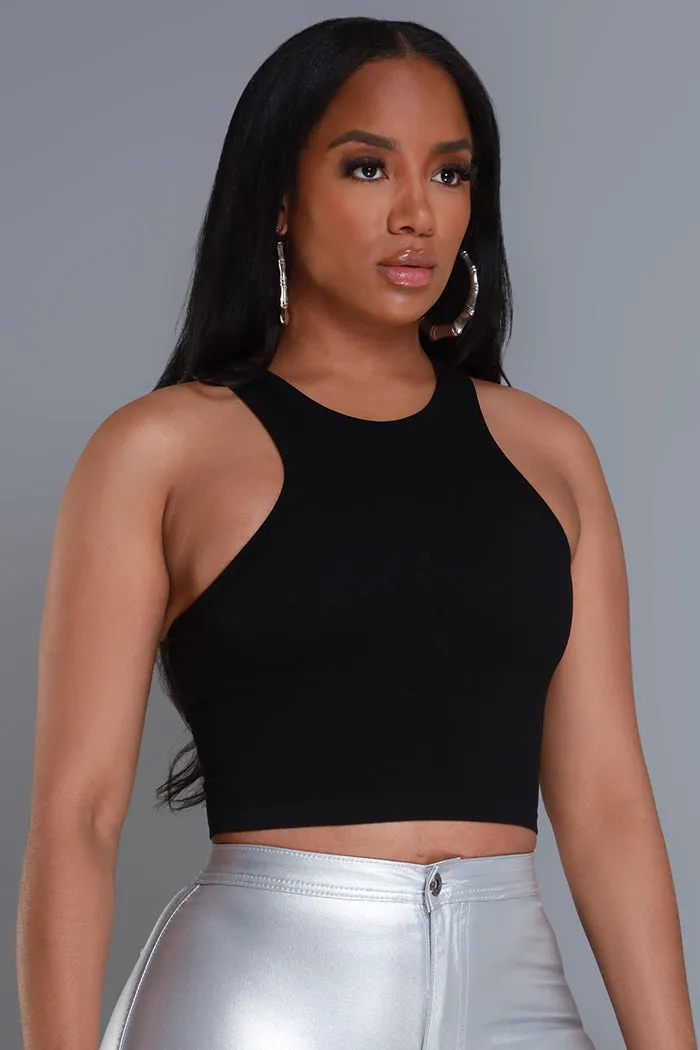 Another Chance Cropped Tank Top - Black