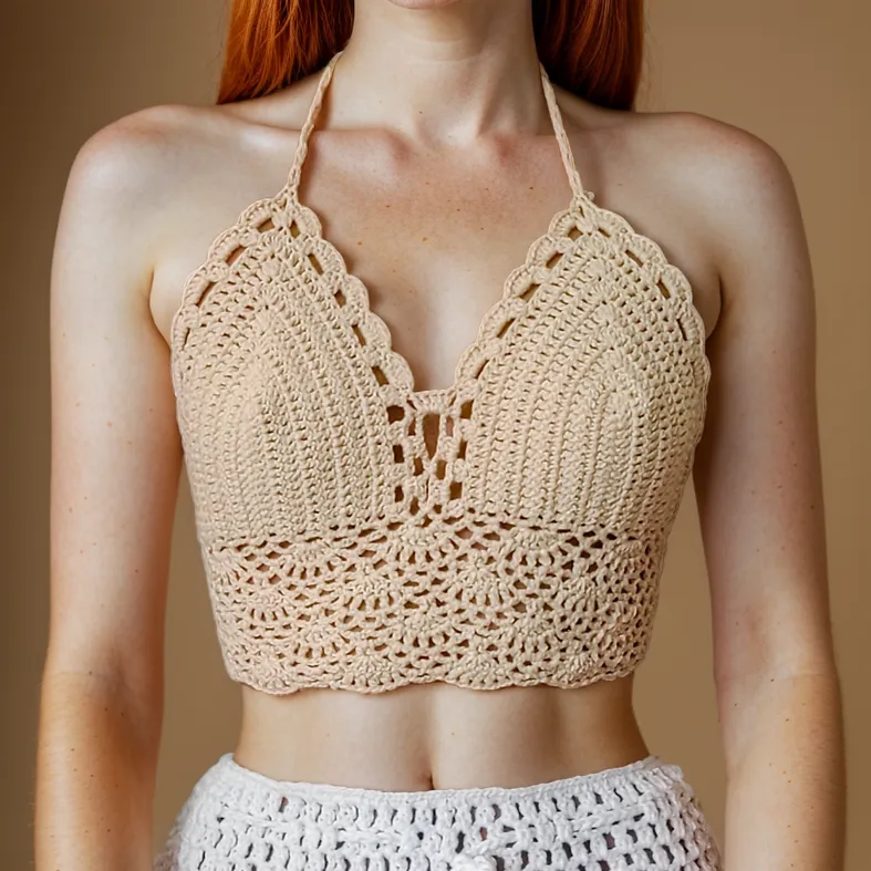 Arielle Beige Crochet Top