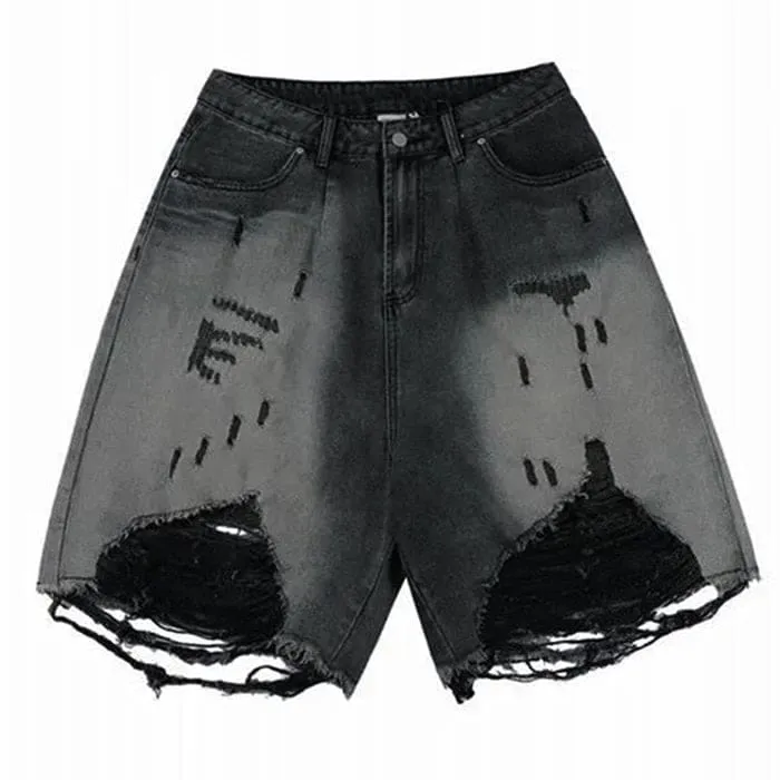 Black Ripped Denim Shorts