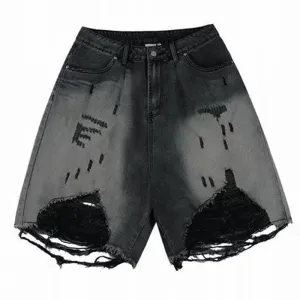 Black Ripped Denim Shorts