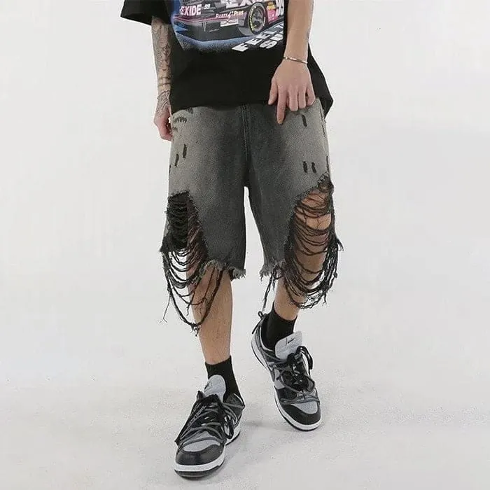 Black Ripped Denim Shorts
