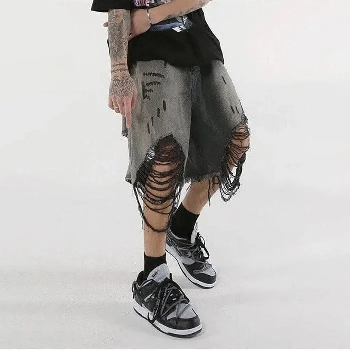 Black Ripped Denim Shorts