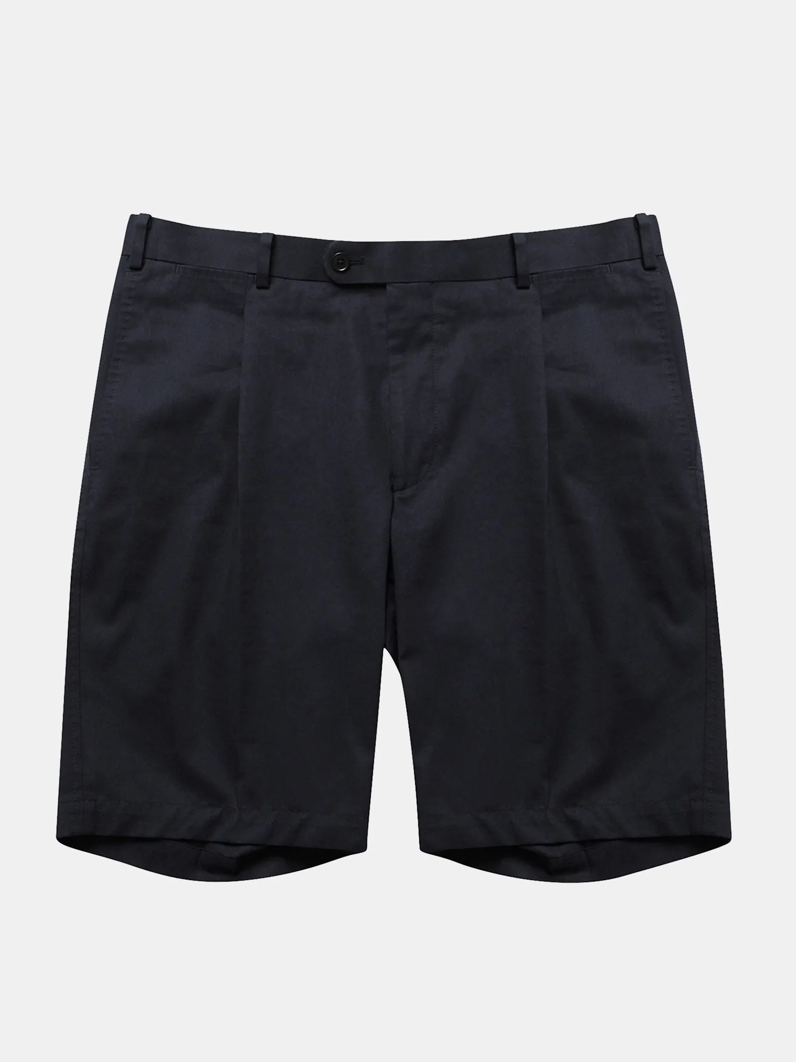 Black Summer Pleated Cotton Shorts