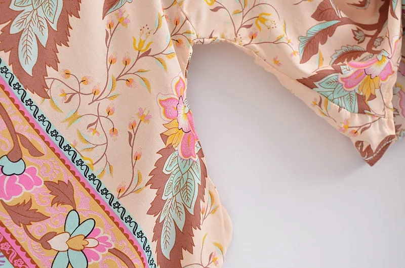 Boho Floral Print Short Kimono