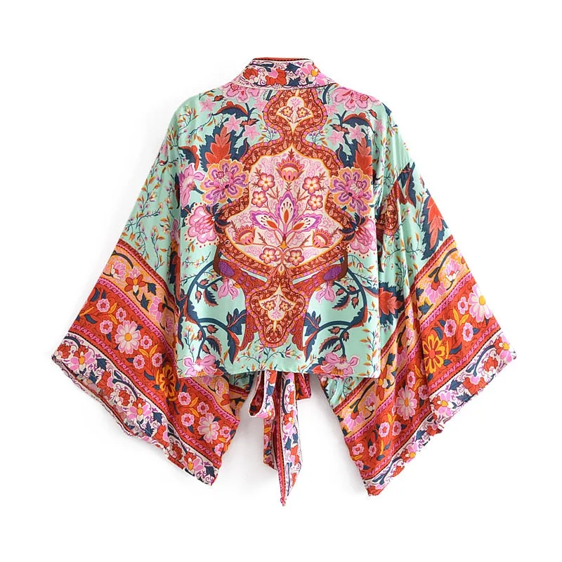 Boho Floral Print Short Kimono