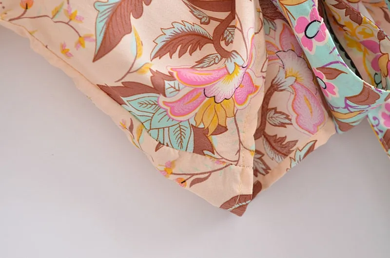 Boho Floral Print Short Kimono