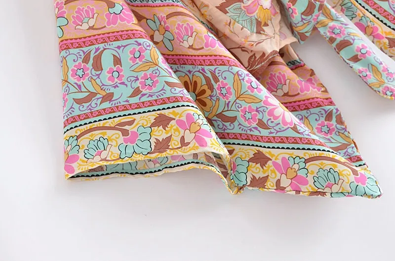 Boho Floral Print Short Kimono
