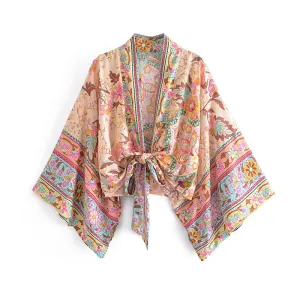 Boho Floral Print Short Kimono