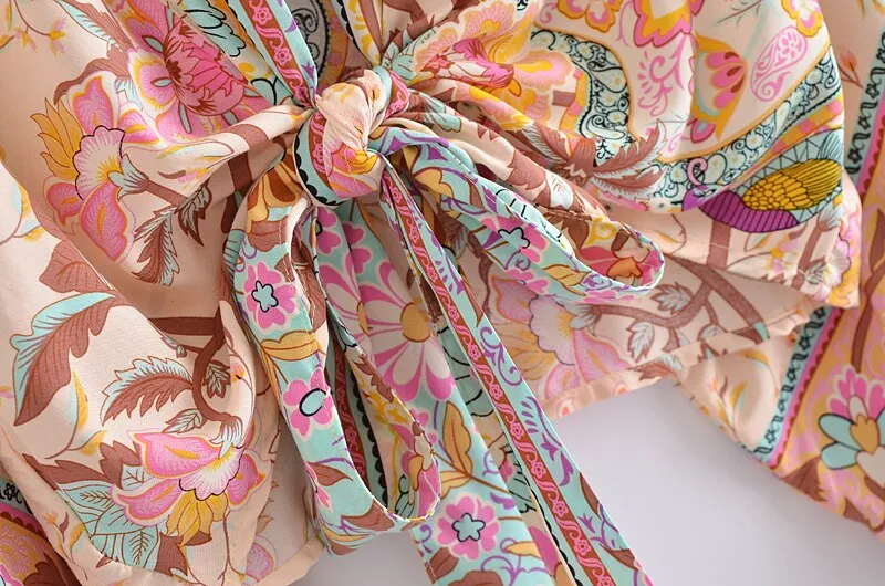 Boho Floral Print Short Kimono
