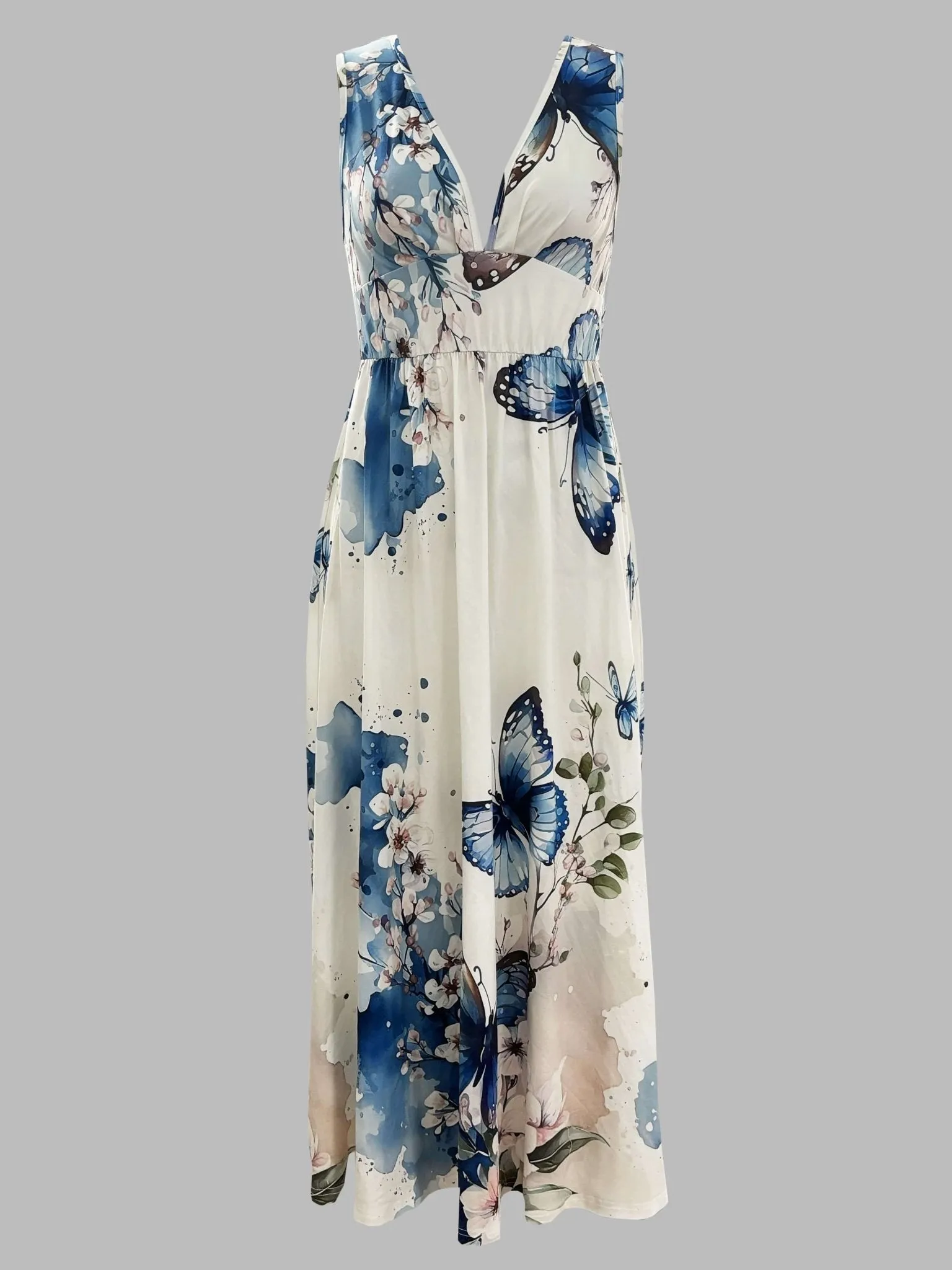 Butterfly Print Vneck  Tank Dress - By Lustmia