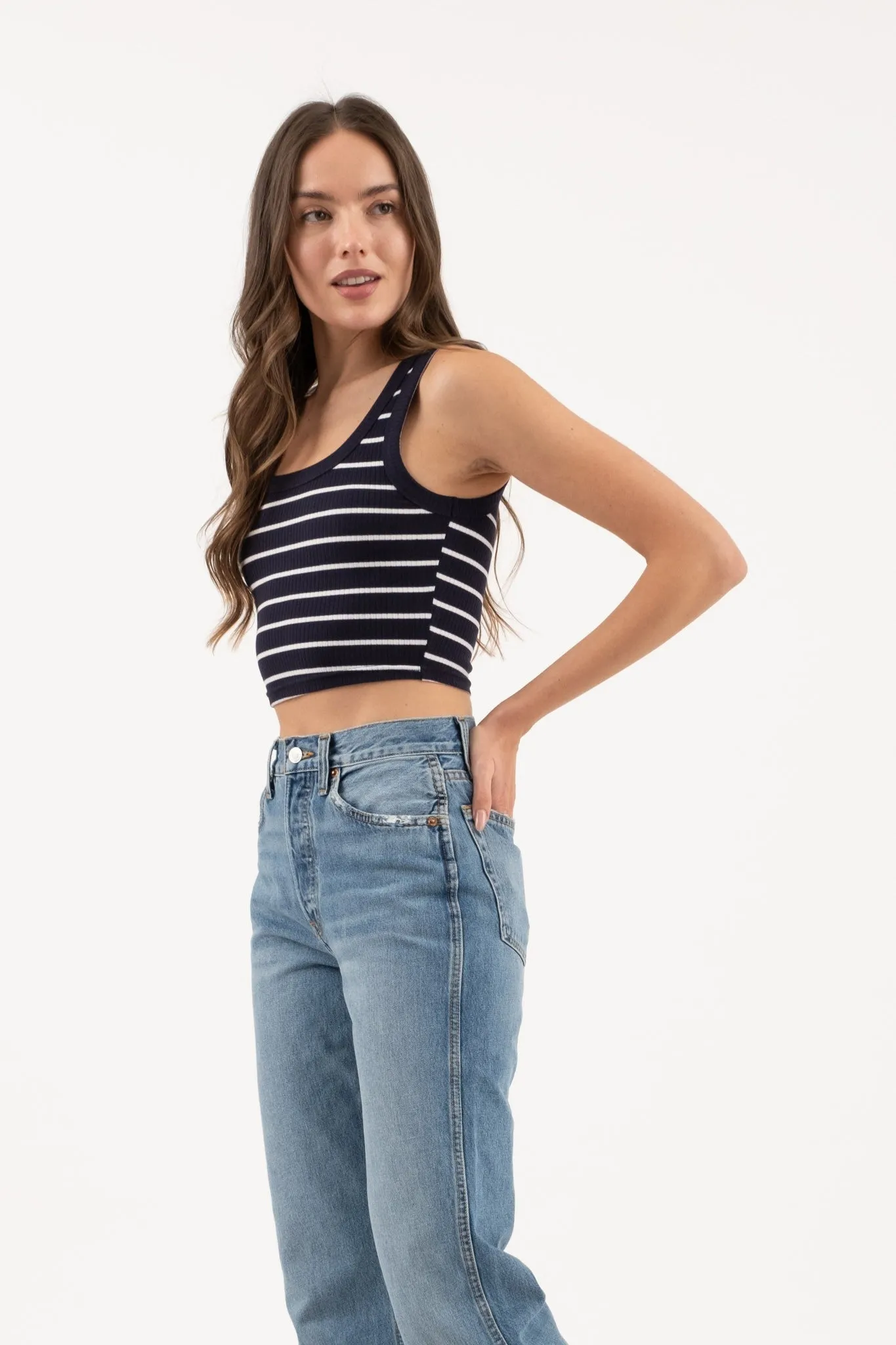 Can't Be Me Striped Cropped Knit Tank Top