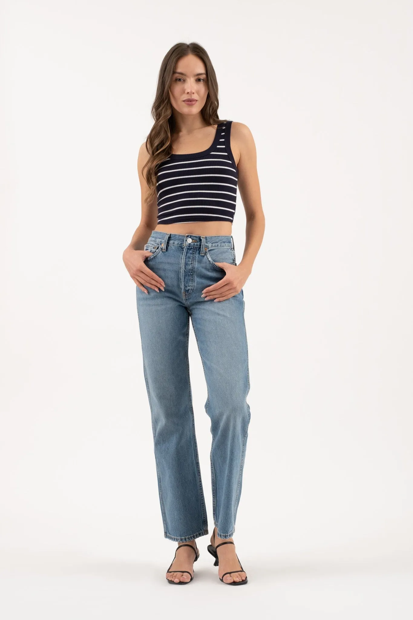 Can't Be Me Striped Cropped Knit Tank Top