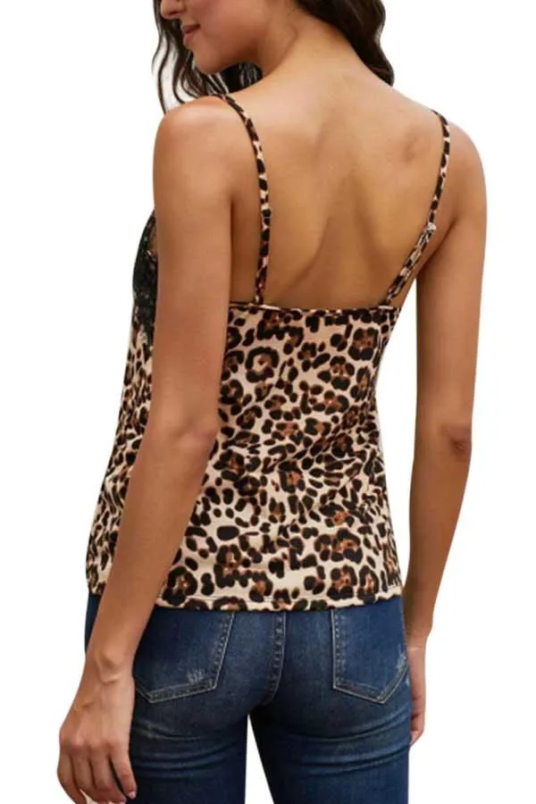 Casual V Neck Lace Patchwork Cami Tank Top