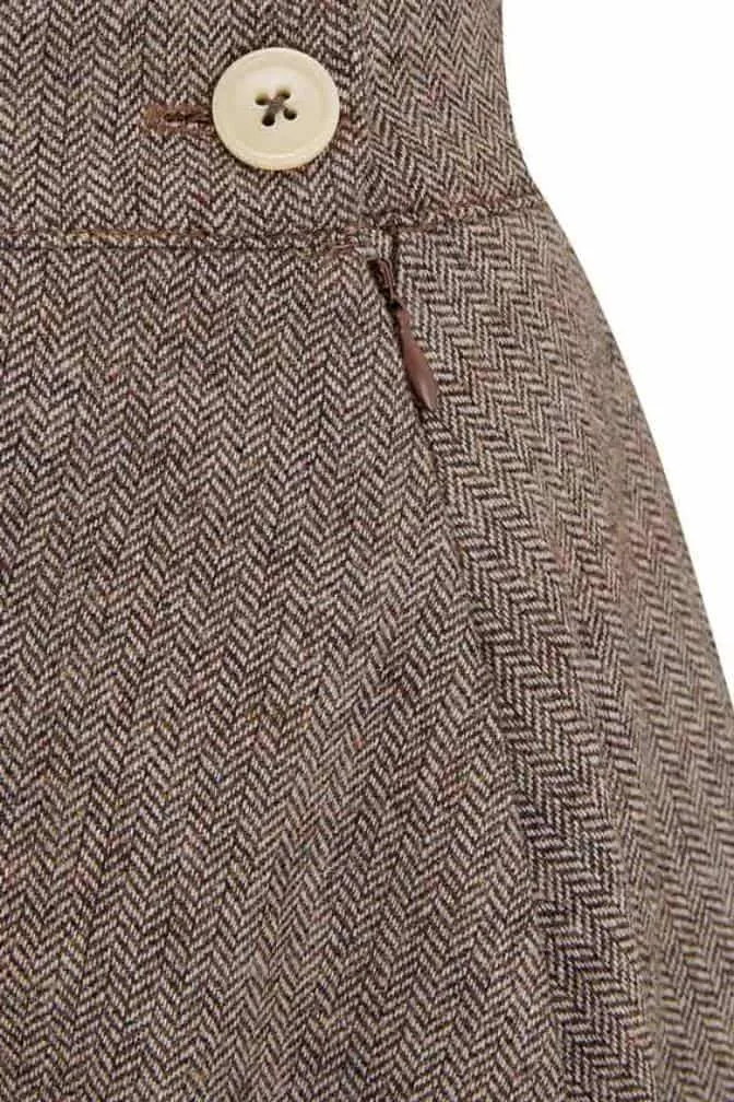 Classic 1940s Style A-Line Skirt in Brown Herringbone