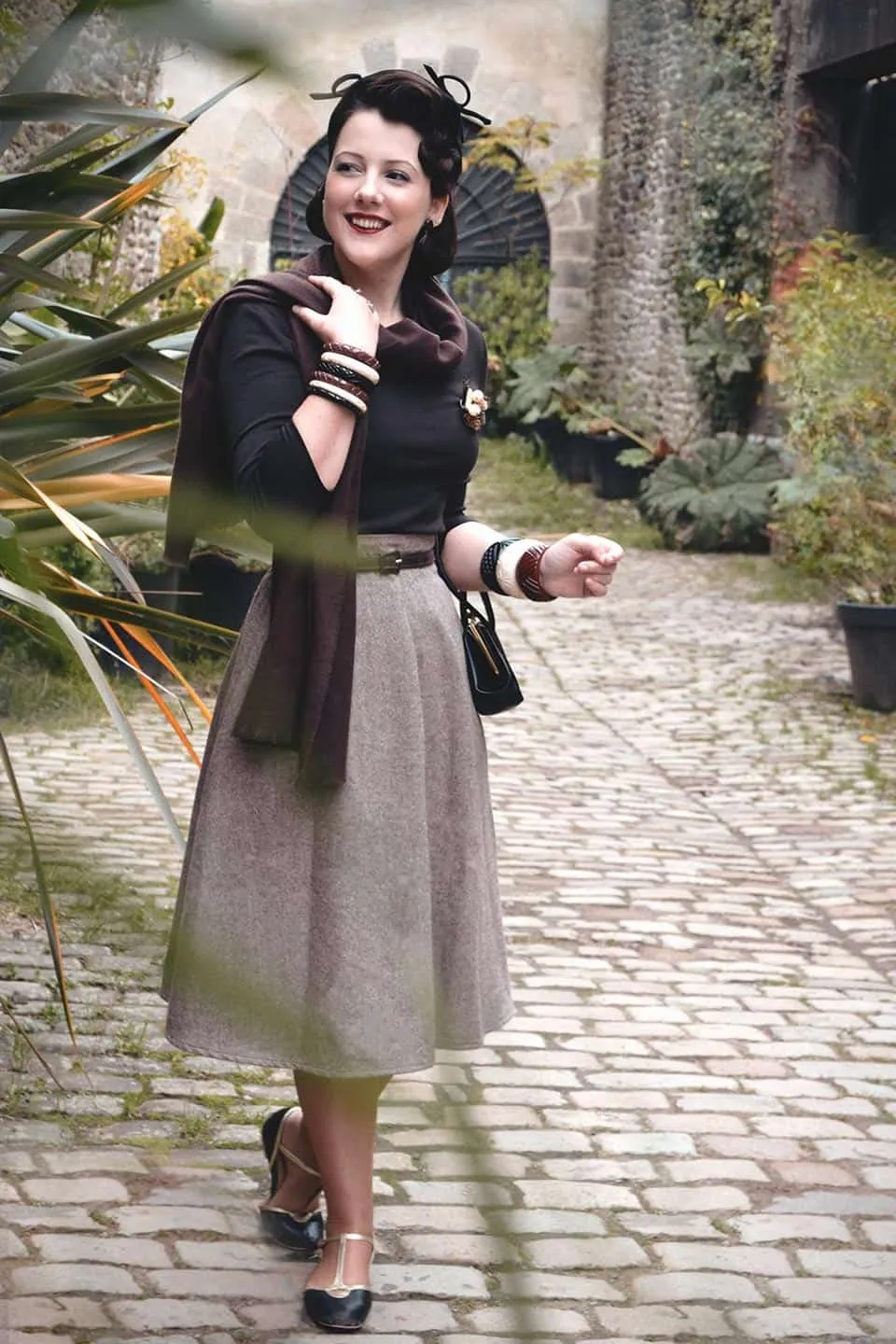 Classic 1940s Style A-Line Skirt in Brown Herringbone
