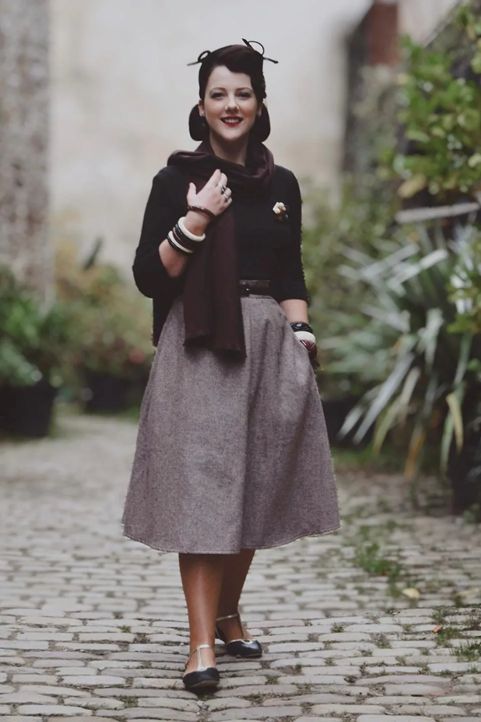 Classic 1940s Style A-Line Skirt in Brown Herringbone