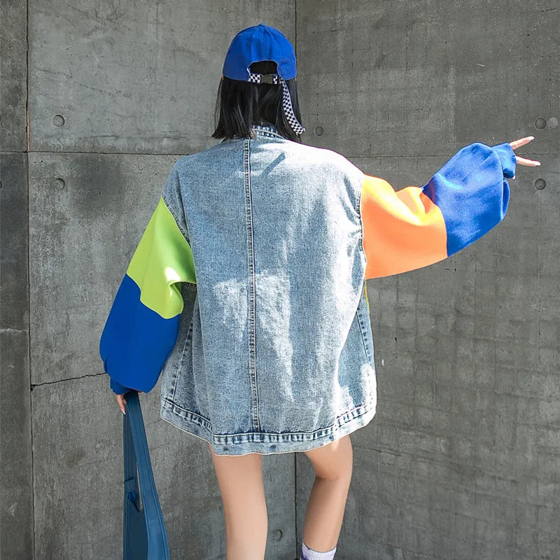 Comic Denim Jacket Beaded Denim Jacket for Women Spring and Autumn