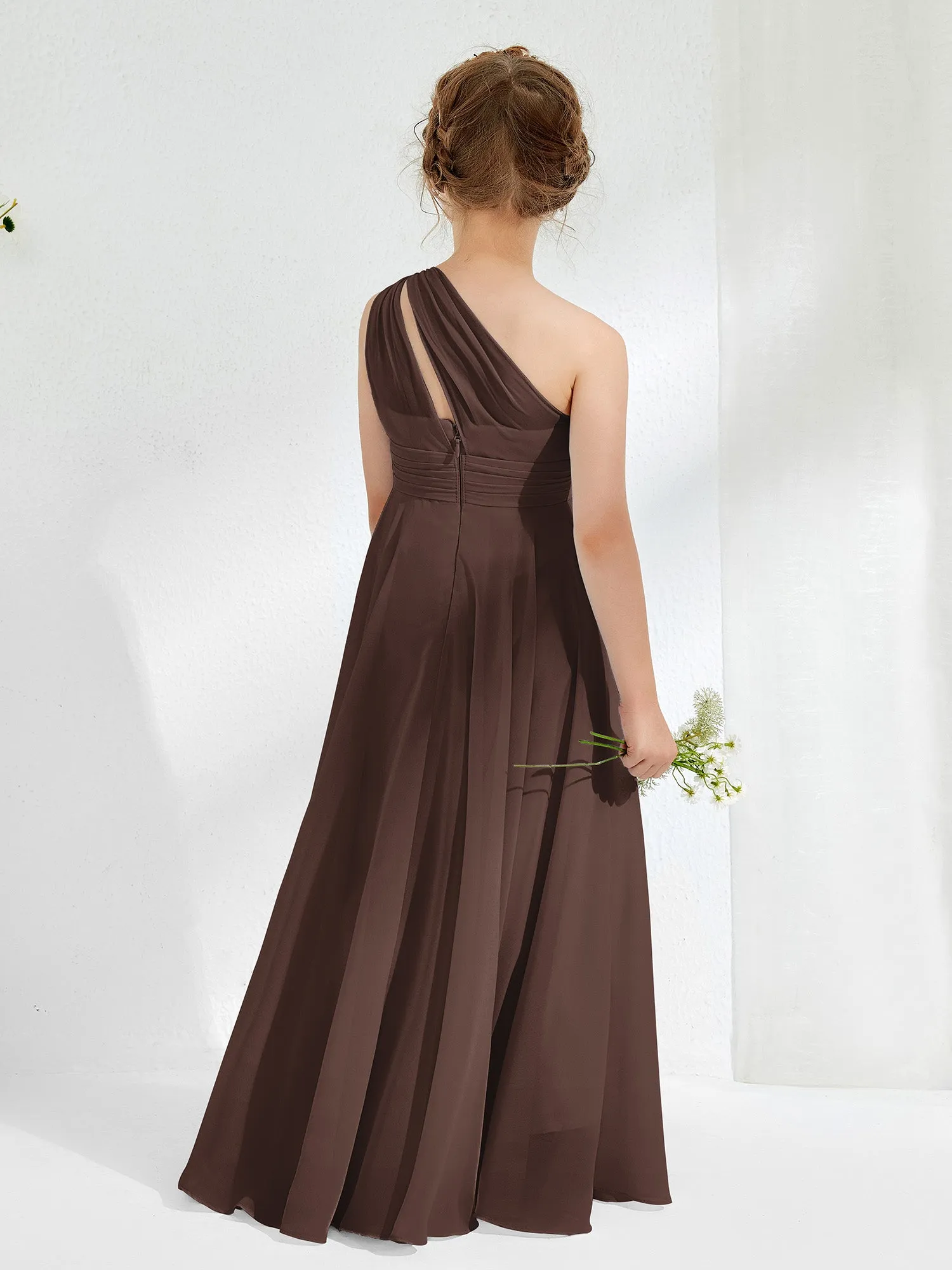 Cute One Shoulder  A-line Junior Bridesmaid Dresses Chocolate