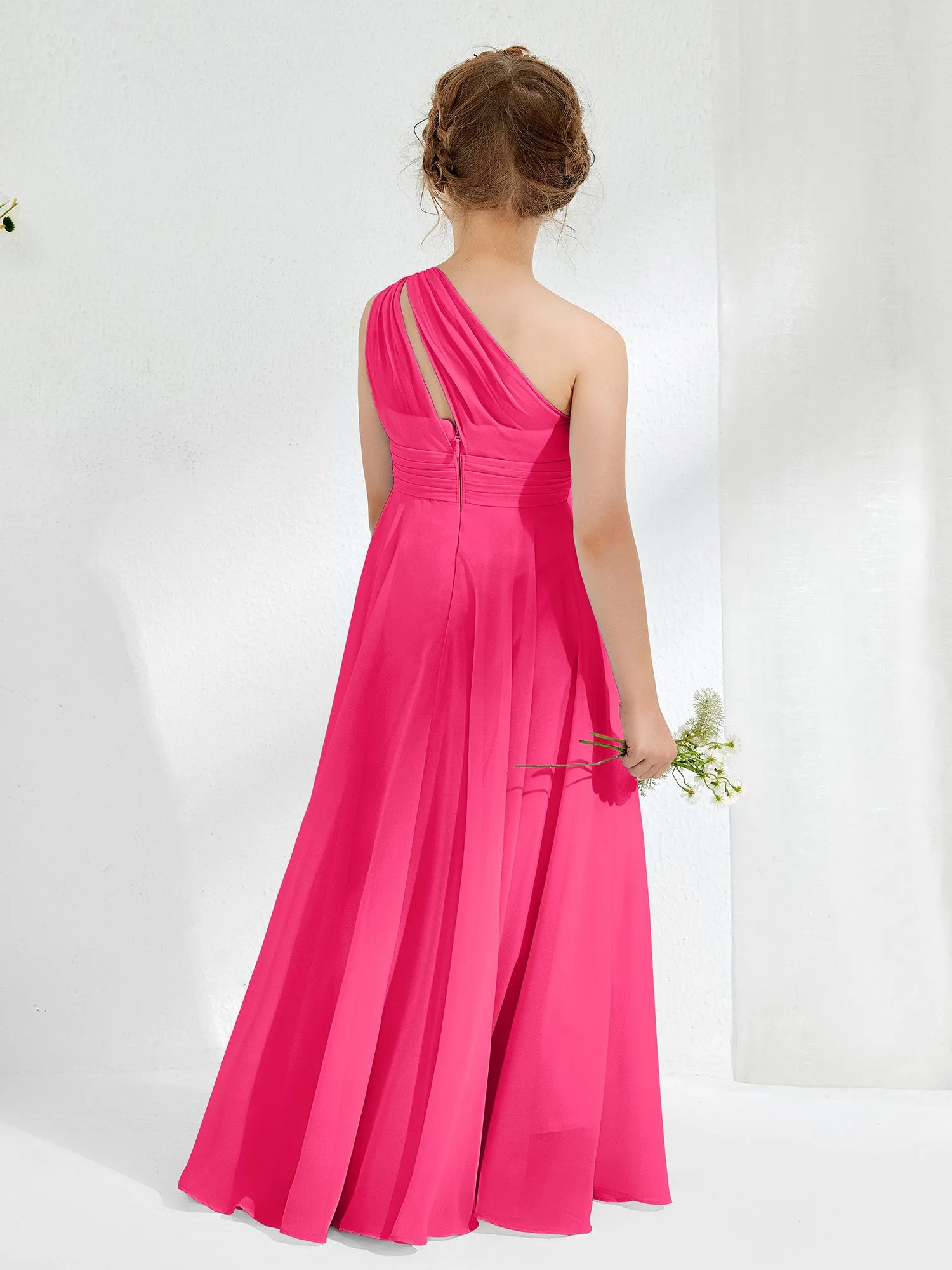 Cute One Shoulder  A-line Junior Bridesmaid Dresses Fuchsia