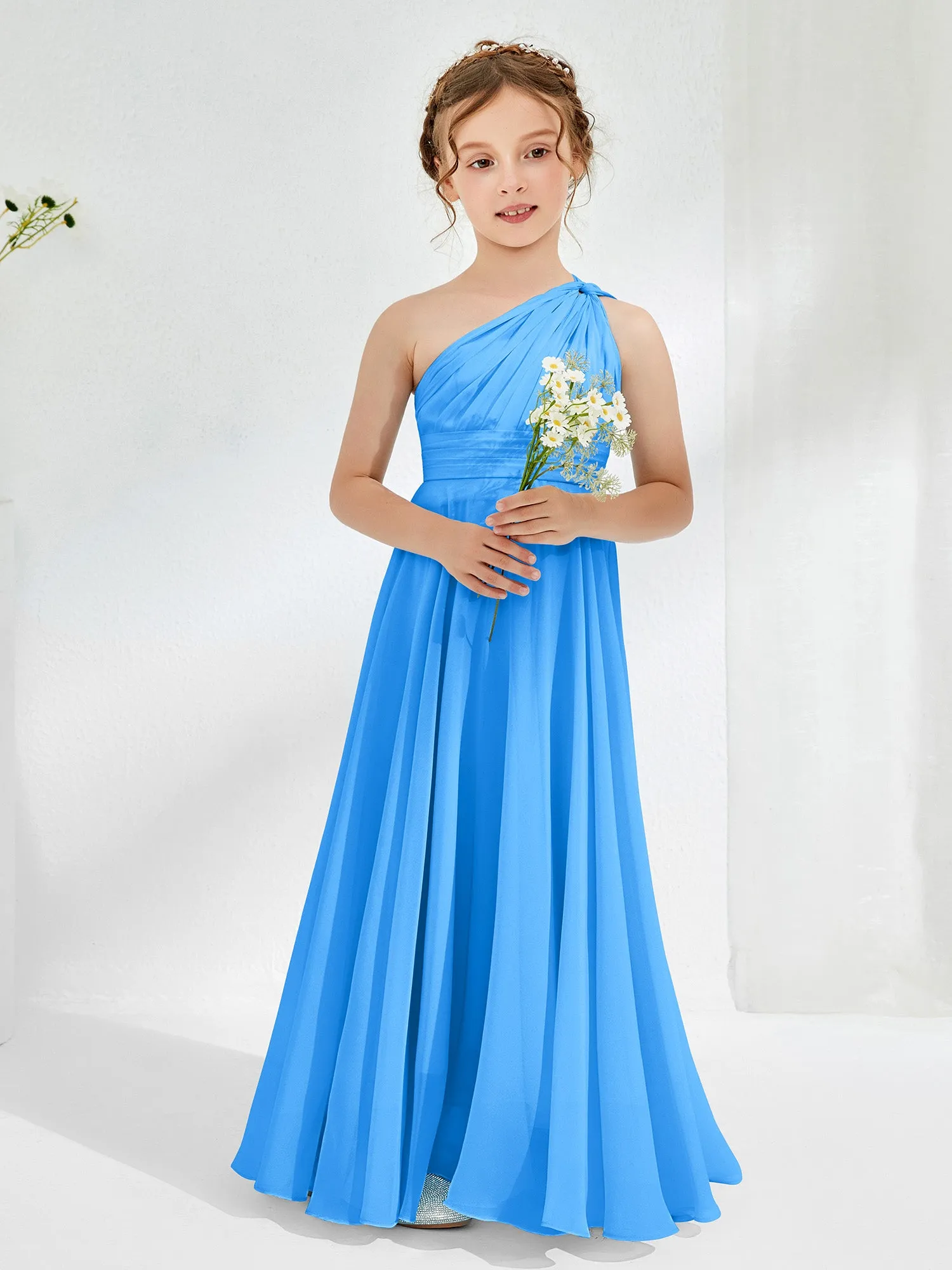 Cute One Shoulder  A-line Junior Bridesmaid Dresses Ocean Blue
