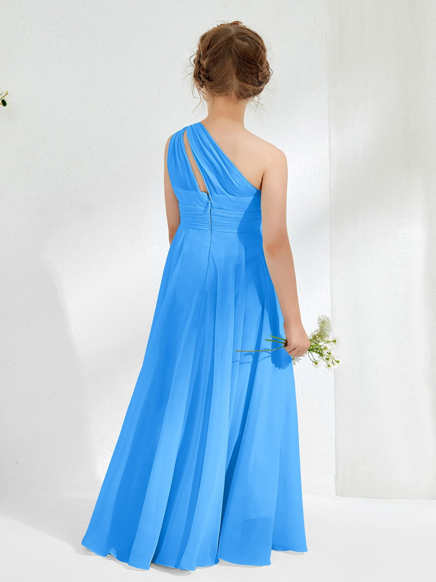Cute One Shoulder  A-line Junior Bridesmaid Dresses Ocean Blue
