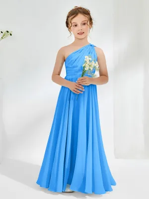 Cute One Shoulder  A-line Junior Bridesmaid Dresses Ocean Blue