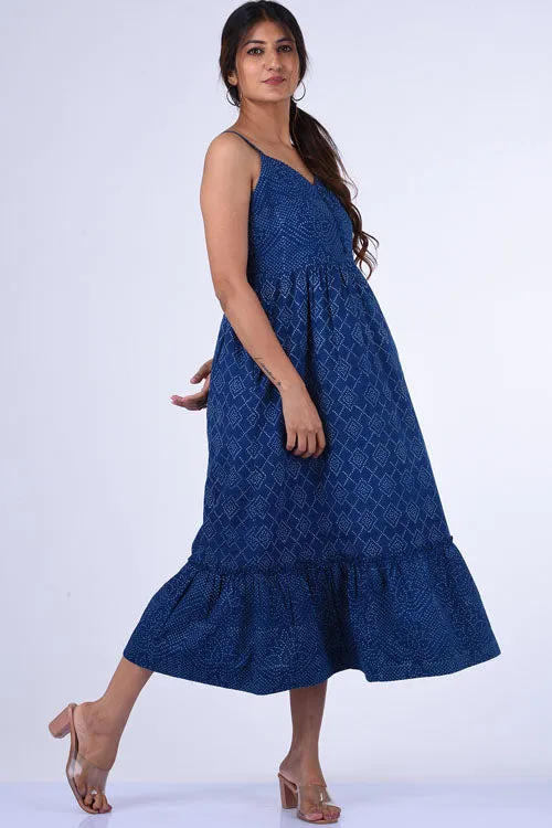 Dharan "Lazuli Dress" Indigo Block Printed Dress