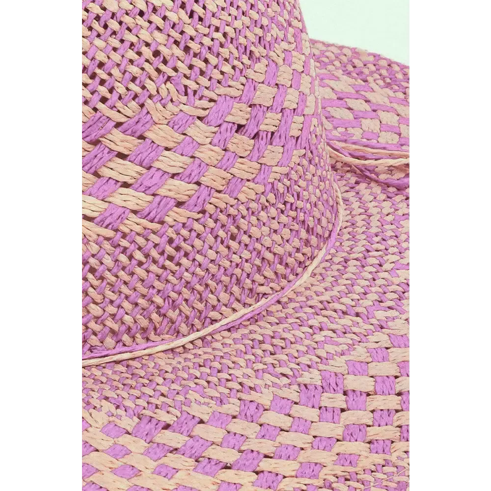 Fame Checkered Straw Weave Sun Hat for Luxury Fashion Enthusiasts
