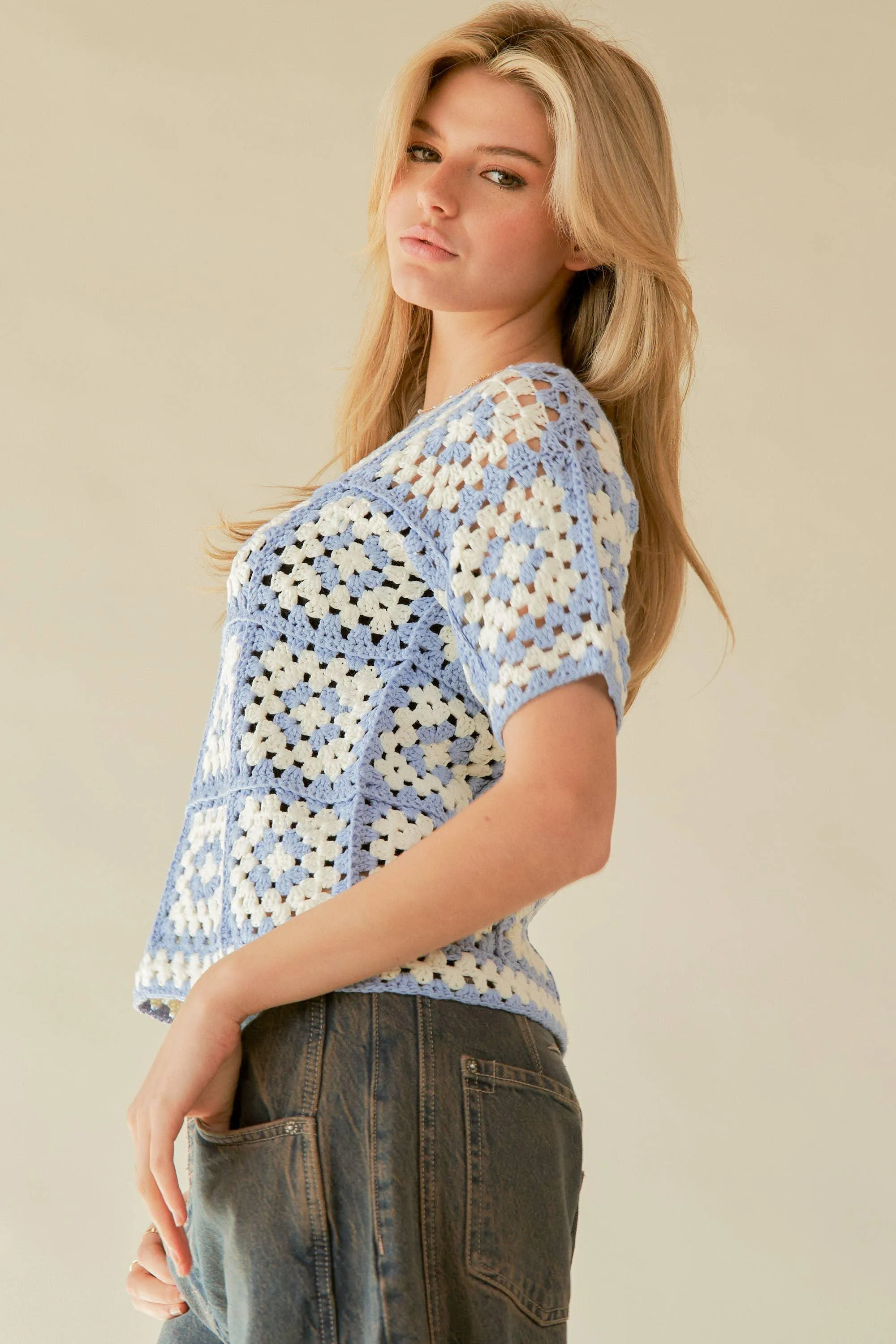 Gabby Short Sleeve Crochet Top