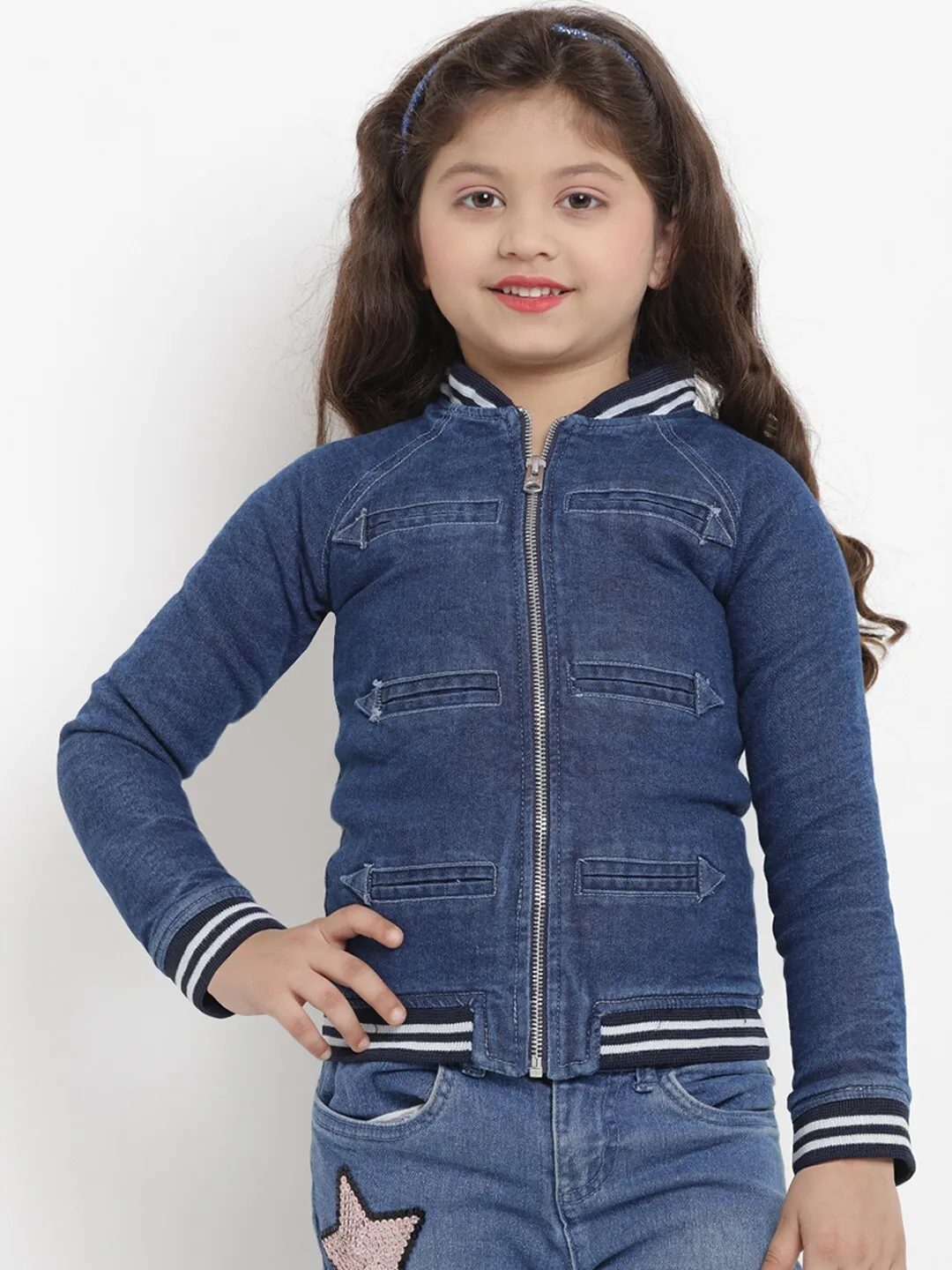 Girls Blue Striped Lightweight Jacket