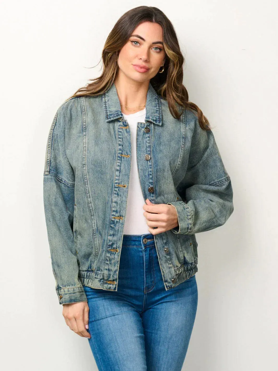 LONG SLEEVE BUTTON CLOSURE POCKETS DENIM JACKET