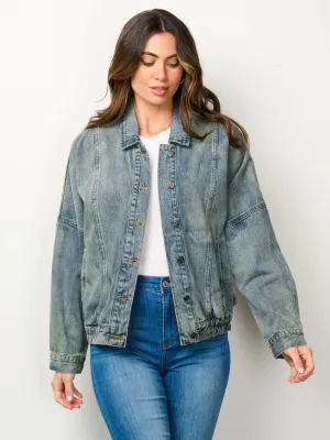 LONG SLEEVE BUTTON CLOSURE POCKETS DENIM JACKET