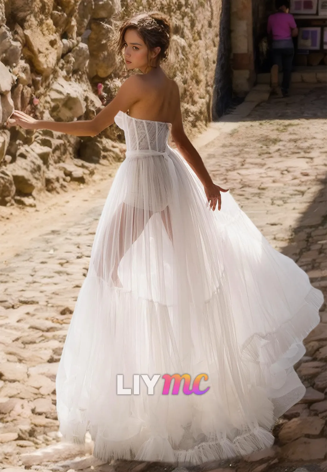 LW021 - A line Sweetheart Tulle Boho Wedding Dress