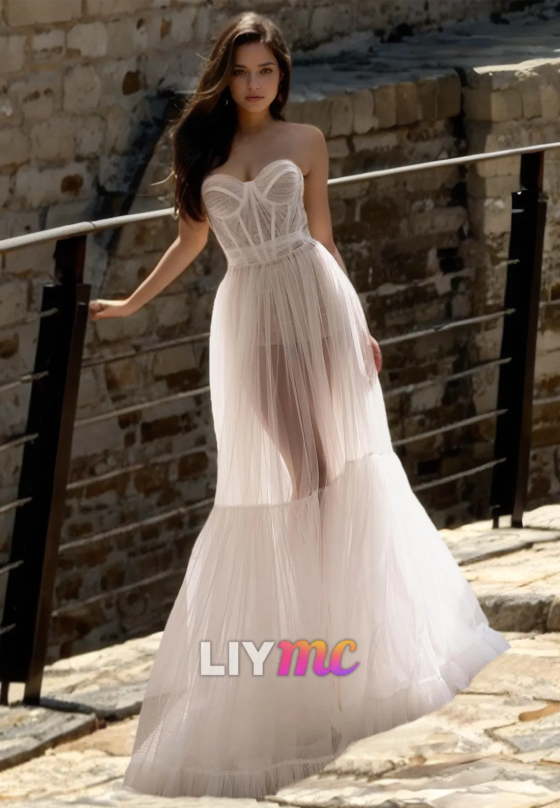 LW021 - A line Sweetheart Tulle Boho Wedding Dress