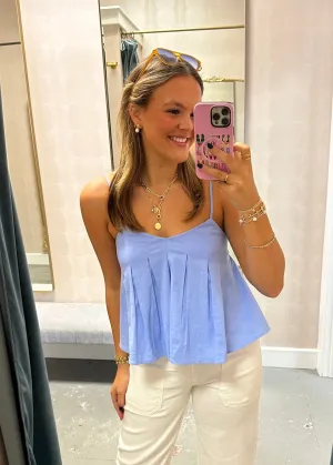 Mastin Linen Cropped Tank- Lt. Blue