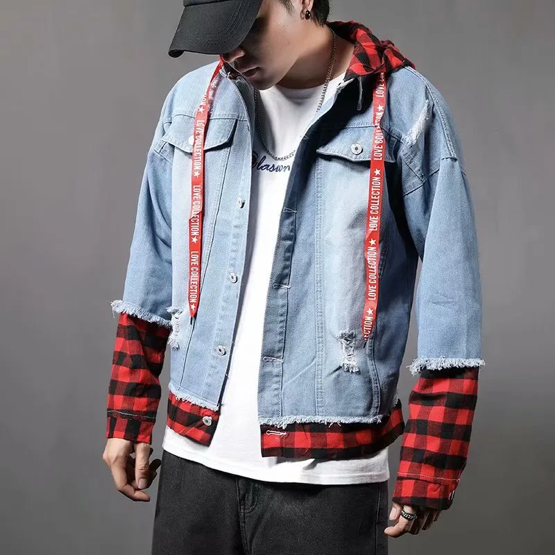 Men Denim Jacket Men's Hooded Denim Jacket Casual Jacket