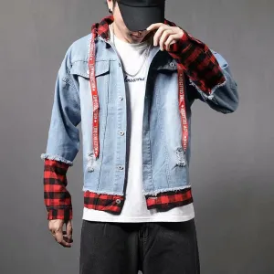 Men Denim Jacket Men's Hooded Denim Jacket Casual Jacket