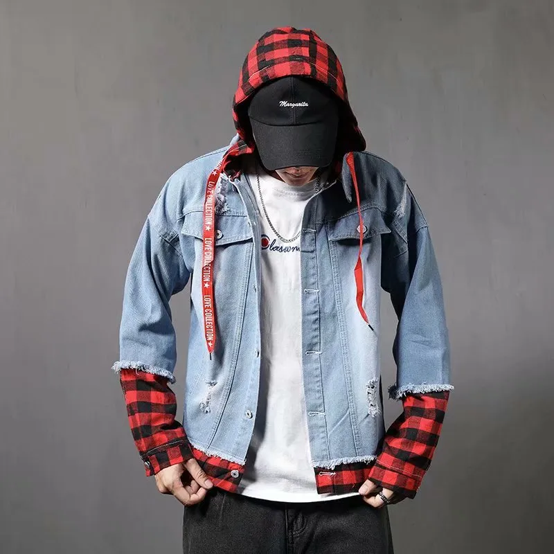 Men Denim Jacket Men's Hooded Denim Jacket Casual Jacket