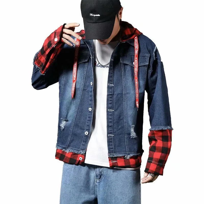 Men Denim Jacket Men's Hooded Denim Jacket Casual Jacket