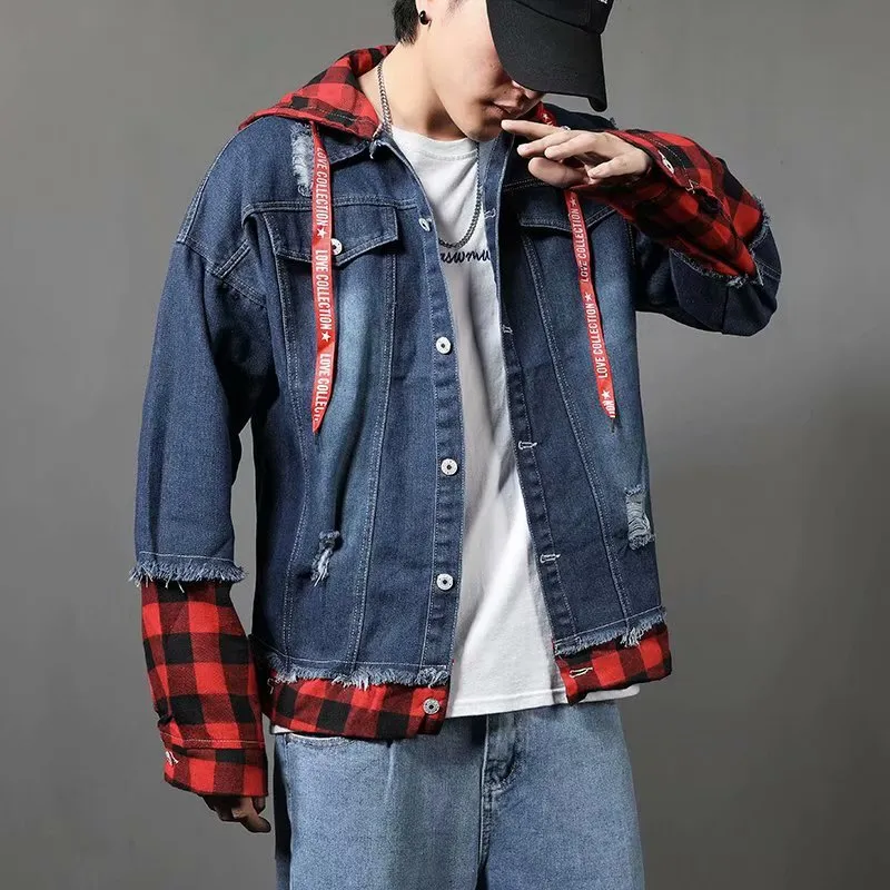 Men Denim Jacket Men's Hooded Denim Jacket Casual Jacket