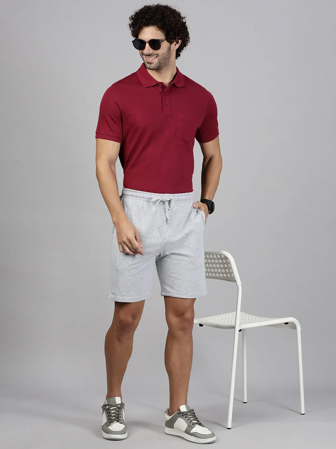 Men T-shirt and Shorts Combo Maroon with Grey