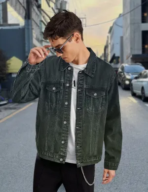 Men's Blue Regular Fit Washed Full Sleeve Denim Jacket