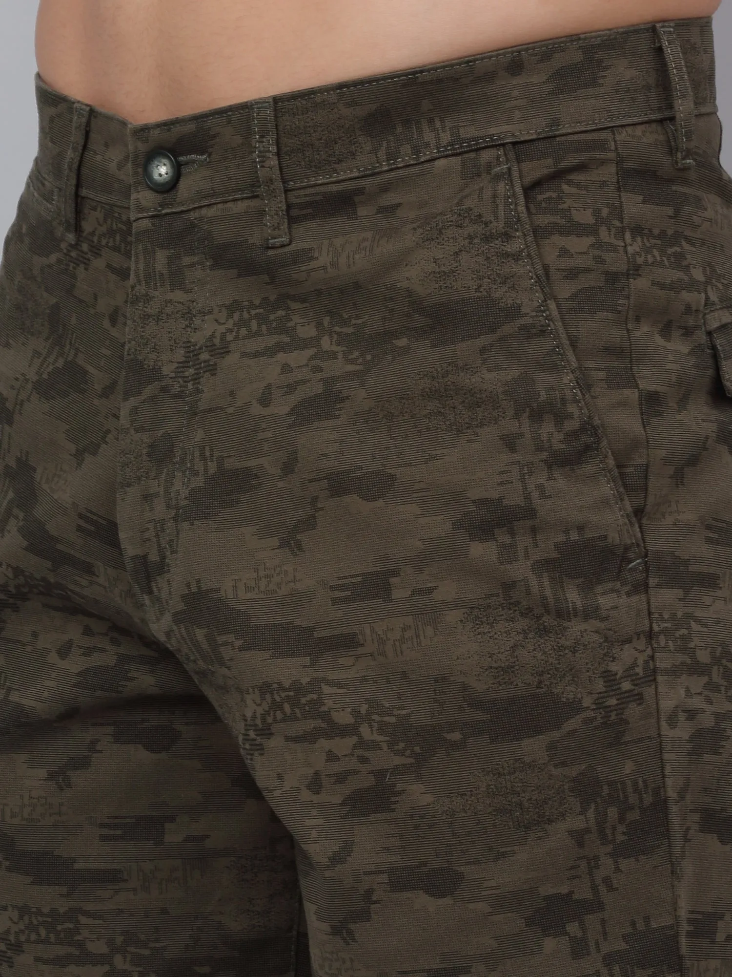 Men's Olive Green Camouflage Printed Bermuda