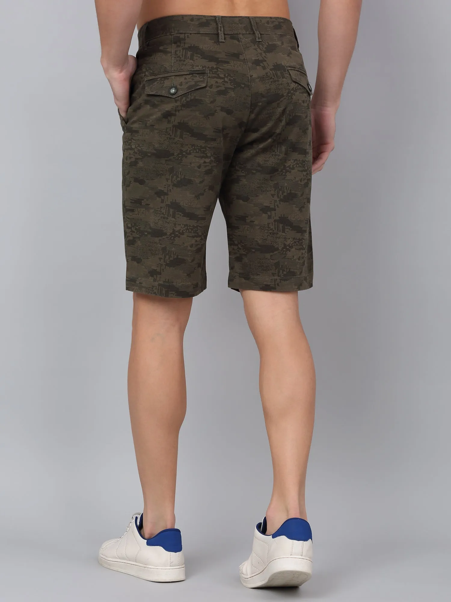 Men's Olive Green Camouflage Printed Bermuda
