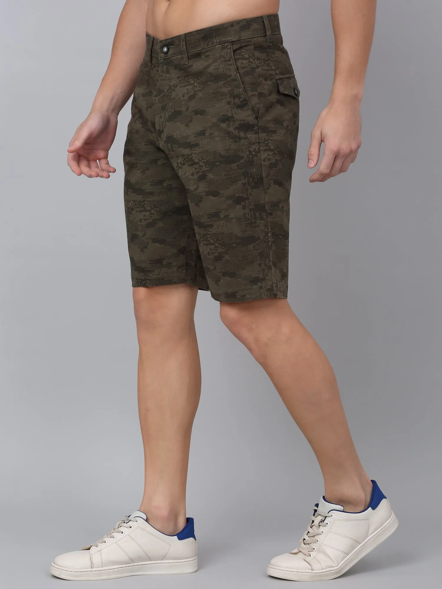 Men's Olive Green Camouflage Printed Bermuda