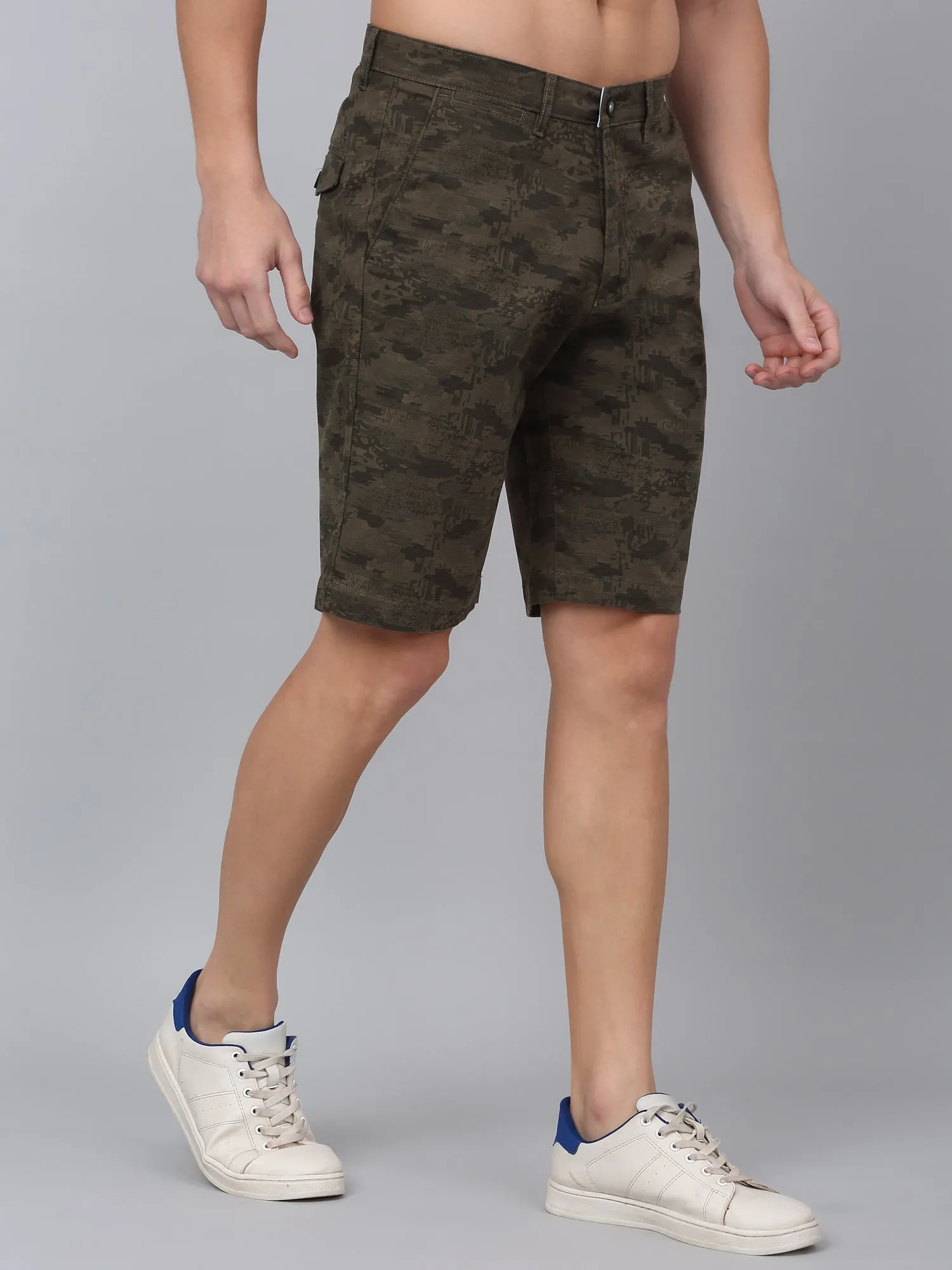 Men's Olive Green Camouflage Printed Bermuda