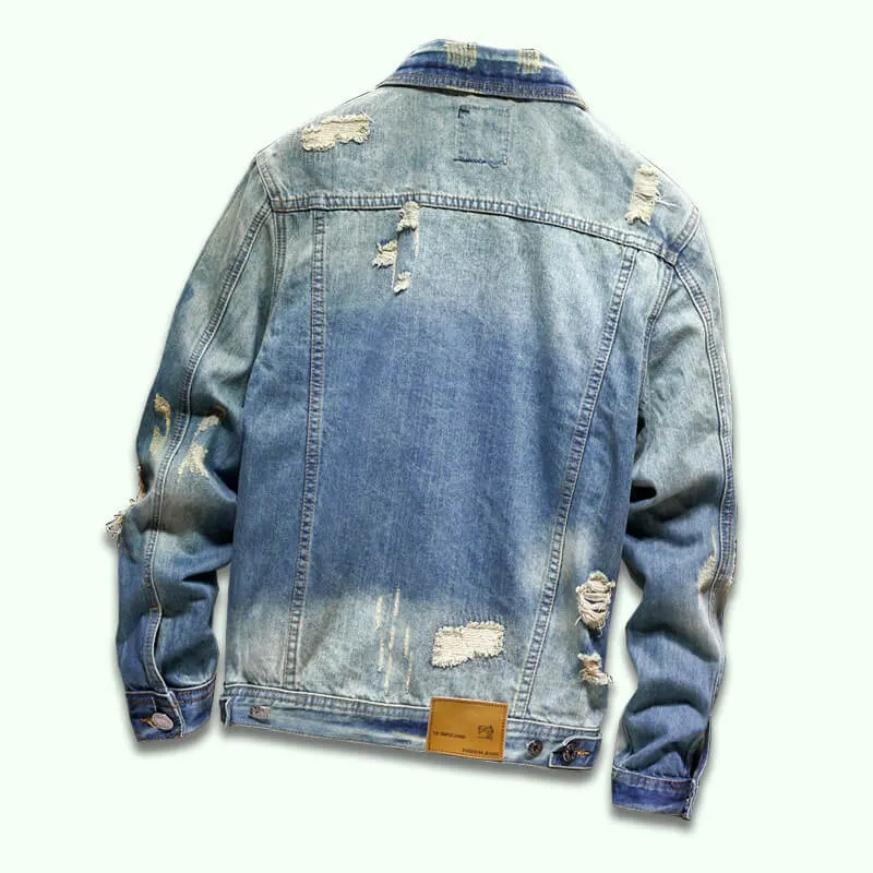 Men's Slim Denim Jacket Vintage Jacket Ripped Urban Jean Coats