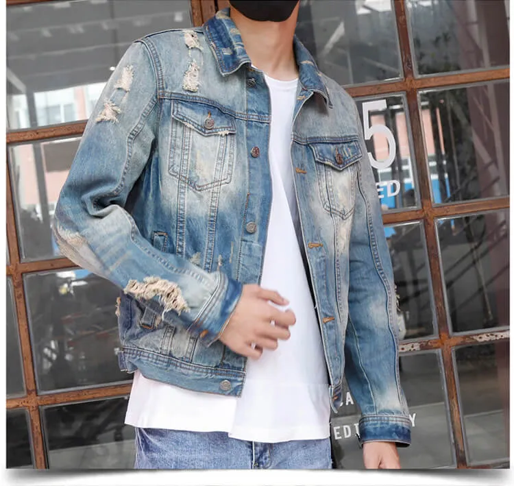 Men's Slim Denim Jacket Vintage Jacket Ripped Urban Jean Coats
