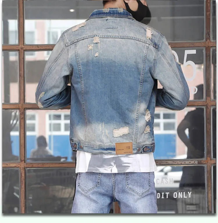 Men's Slim Denim Jacket Vintage Jacket Ripped Urban Jean Coats