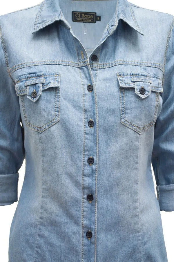 Modest Chambray Denim Shirt | Classic Button Down Shirt Sizes 6-14